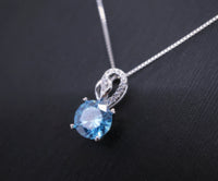 Blue Topaz Necklace - Sterling Silver Solitaire 8 mm Blue Topaz Jewelry - 18k @ Sterling Silver blue topaz pendant 082