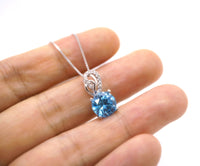 Blue Topaz Necklace - Sterling Silver Solitaire 8 mm Blue Topaz Jewelry - 18k @ Sterling Silver blue topaz pendant 082