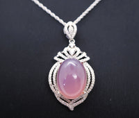 Large Pink Chalcedony Necklace - Sterling Silver Royal Gemstone Pink Gemstone Chalcedony Pendant , Wedding Jewelry #889