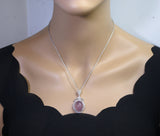 Large Pink Chalcedony Necklace - Sterling Silver Royal Gemstone Pink Gemstone Chalcedony Pendant , Wedding Jewelry #889