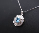 Dainty Blue Aquamarine Necklace - Sterling Silver Lotus Leaf Style - Tiny Aquamarine Pendant #503