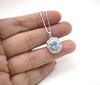 Dainty Blue Aquamarine Necklace - Sterling Silver Lotus Leaf Style - Tiny Aquamarine Pendant #503