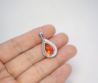 Teardrop Orange sunstone Necklace - Sterling Silver Orange Tangerine 5 CT Spessartite Garnet Pendant #717