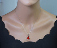 Teardrop Orange sunstone Necklace - Sterling Silver Orange Tangerine 5 CT Spessartite Garnet Pendant #717