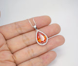 Teardrop Orange sunstone Necklace - Sterling Silver Orange Tangerine 5 CT Spessartite Garnet Pendant #717