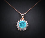 Blue Paraiba Tourmaline Necklace 8mm- Rose Gold Coated 925 Sterling Silver Princess Diana Style Hola Paraiba Pendant 085