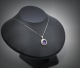 Large Genuine Amethyst Necklace - Sterling Silver Two Layer Cubic Zirconia - February Birthstone - Halo 3 CT Natural Amethyst Pendant