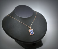 Large Rectangular Tanzanite Necklace - Rose Gold coated Sterling Silver Crown December Birthstone - 10 CT Emerald Cut Tanzanite Pendant