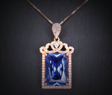 Large Rectangular Tanzanite Necklace - Rose Gold coated Sterling Silver Crown December Birthstone - 10 CT Emerald Cut Tanzanite Pendant