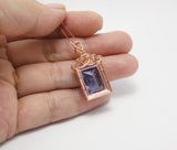 Large Rectangular Tanzanite Necklace - Rose Gold coated Sterling Silver Crown December Birthstone - 10 CT Emerald Cut Tanzanite Pendant