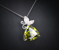 Large Trillion Cut Peridot Necklace - Sterling Silver Butterfly Pendant - Triangle 8 CT Green Peridot #634