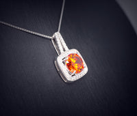 Red Orange Sunstone Necklace - Tangerine Orange Sapphire Pendant - High Quality Square Sterling Silver 2 CT Jewelry #267