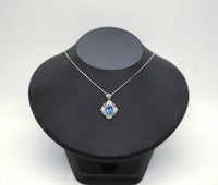 Large Blue Topaz Necklace - Sterling Silver Gemstone Victoria Flower Solitaire Blue Topaz Pendant #627