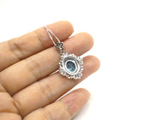 Large Blue Topaz Necklace - Sterling Silver Gemstone Victoria Flower Solitaire Blue Topaz Pendant #627