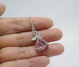 Pink Topaz Necklace - Large Triangle Pink Topaz Pendant, White Gold coated Sterling Silver, Gemstone Butterfly Pendant #631