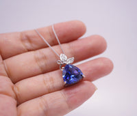 Tanzanite Necklace - 18KGP @ Sterling Silver - Trillion Cut Tanzanite Pendant - Butterfly Triangle Large Lab Blue Gemstone Jewelry #926