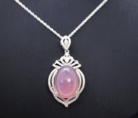 Large Pink Chalcedony Necklace - Sterling Silver Royal Gemstone Pink Gemstone Chalcedony Pendant , Wedding Jewelry #889