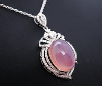 Large Pink Chalcedony Necklace - Sterling Silver Royal Gemstone Pink Gemstone Chalcedony Pendant , Wedding Jewelry #889