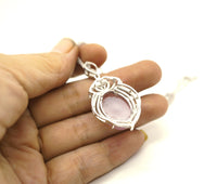 Large Pink Chalcedony Necklace - Sterling Silver Royal Gemstone Pink Gemstone Chalcedony Pendant , Wedding Jewelry #889