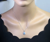 Dainty Blue Aquamarine Necklace - Sterling Silver Lotus Leaf Style - Tiny Aquamarine Pendant #503