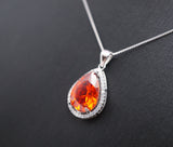 Teardrop Orange sunstone Necklace - Sterling Silver Orange Tangerine 5 CT Spessartite Garnet Pendant #717