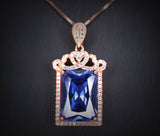 Large Rectangular Tanzanite Necklace - Rose Gold coated Sterling Silver Crown December Birthstone - 10 CT Emerald Cut Tanzanite Pendant