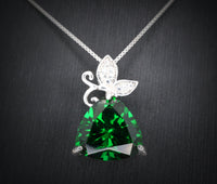 Large Trillion Emerald Necklace - Sterling Silver Butterfly Bail Necklace - Large 6 ct May Birthstone - Triangle Green Emerald Jewelry #635