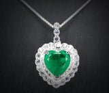 Green Emerald Heart Necklace - Sterling Silver Double Layer Gemstone 1.8 CT Green Heart Emerald Pendant #376