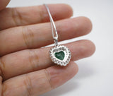 Green Emerald Heart Necklace - Sterling Silver Double Layer Gemstone 1.8 CT Green Heart Emerald Pendant #376