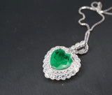 Green Emerald Heart Necklace - Sterling Silver Double Layer Gemstone 1.8 CT Green Heart Emerald Pendant #376