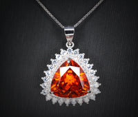 Large Sunstone Necklace - Gemstone Trillion Sun Stone Pendant Triangle Sterling Silver 10 CT Red Orange Gemstone Jewelry #835