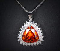 Large Sunstone Necklace - Gemstone Trillion Sun Stone Pendant Triangle Sterling Silver 10 CT Red Orange Gemstone Jewelry #835