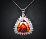 Large Sunstone Necklace - Gemstone Trillion Sun Stone Pendant Triangle Sterling Silver 10 CT Red Orange Gemstone Jewelry #835