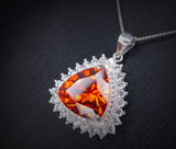 Large Sunstone Necklace - Gemstone Trillion Sun Stone Pendant Triangle Sterling Silver 10 CT Red Orange Gemstone Jewelry #835