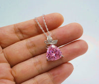 Pink Topaz Necklace - Large Triangle Pink Topaz Pendant, White Gold coated Sterling Silver, Gemstone Butterfly Pendant #631