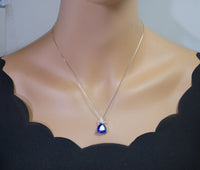 Tanzanite Necklace - 18KGP @ Sterling Silver - Trillion Cut 6ct Tanzanite Pendant - Butterfly Triangle Large Lab Blue Gemstone Jewelry #926