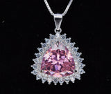 Large Triangle Pink Topaz Necklace, Sterling Silver Gemstone Trillion Pink Gemstone 7 CT Pendant White Gold plated #721