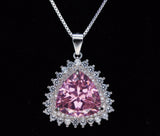 Large Triangle Pink Topaz Necklace, Sterling Silver Gemstone Trillion Pink Gemstone 7 CT Pendant White Gold plated #721