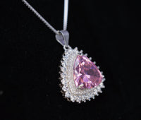 Large Triangle Pink Topaz Necklace, Sterling Silver Gemstone Trillion Pink Gemstone 7 CT Pendant White Gold plated #721