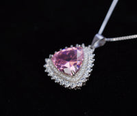 Large Triangle Pink Topaz Necklace, Sterling Silver Gemstone Trillion Pink Gemstone 7 CT Pendant White Gold plated #721