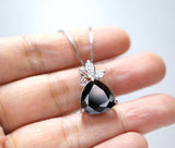 Trillion Black Cubic Zirconia Necklace Sterling Silver Butterfly , Jet Black CZ Necklace, Black Solitaire Pendant