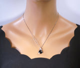 Trillion Black Cubic Zirconia Necklace Sterling Silver Butterfly , Jet Black CZ Necklace, Black Solitaire Pendant