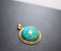 Large Genuine Turquoise Pendant - Gold Coated Sterling Silver Round Natural Green Turquoise Pendant