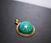 Large Genuine Turquoise Pendant - Gold Coated Sterling Silver Round Natural Green Turquoise Pendant