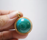 Large Genuine Turquoise Pendant - Gold Coated Sterling Silver Round Natural Green Turquoise Pendant