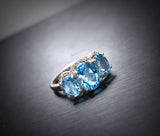 Large Genuine Blue Topaz Ring - Sterling Silver Size 7 Topaz Gemstone Ring