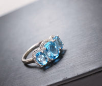 Large Genuine Blue Topaz Ring - Sterling Silver Size 7 Topaz Gemstone Ring