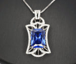 Royal Flower Tanzanite Necklace - Large Rectangle Tanzanite Jewelry - December Birthstone - Bridal Wedding Lab Tanzanite Pendant #888