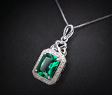 Emerald Necklace - Rectangle Gemstone Sterling Silver 3.5 CT Green Gemstone Pendant White Gold Plated #324