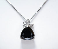 Trillion Black Cubic Zirconia Necklace Sterling Silver Butterfly , Jet Black CZ Necklace, Black Solitaire Pendant